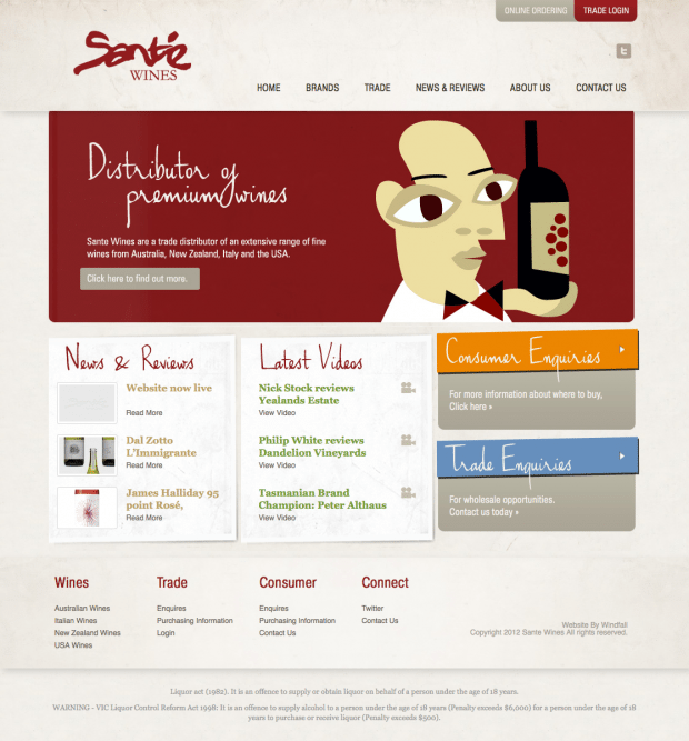 Sante Wines hompage design